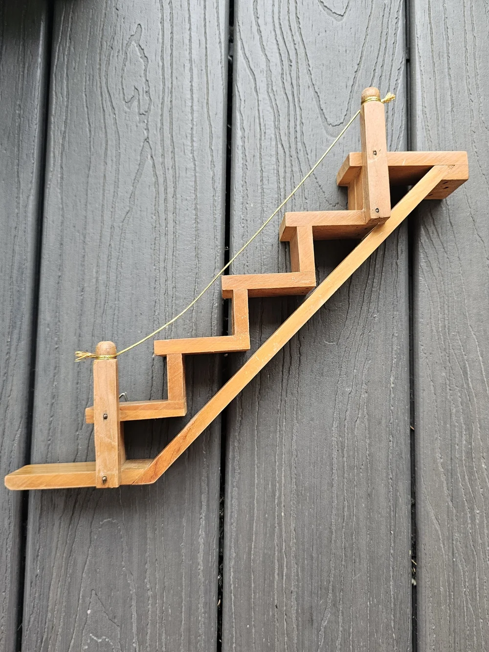 Vintage Wooden Staircase Hanging Wall Shelf Miniature Figurine Display Steps